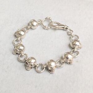 Watson Sterling Silver Skull Bracelet 8.5" Skeleton Biker Pink Thick Heavy